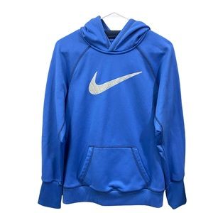 Nike Boys Therma Fit Logo fleece hoodie sweatshirt blue Size L